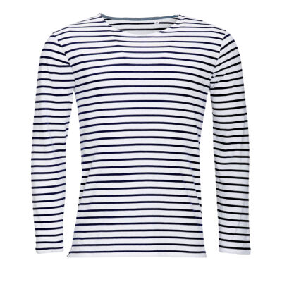 Gents Marine Long Sleeve Striped Polo Thumbnail