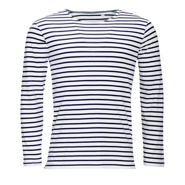 Gents Marine Long Sleeve Striped Polo Thumbnail