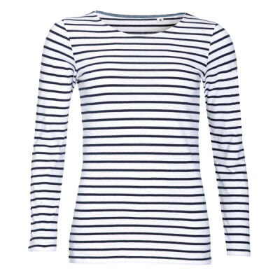 Ladies Marine Long Sleeve Striped Polo Thumbnail