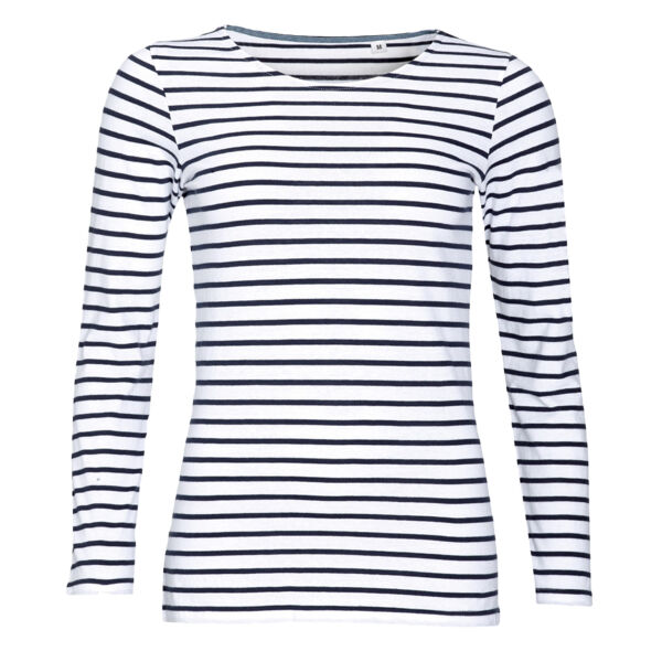 Ladies Marine Long Sleeve Striped Polo Thumbnail